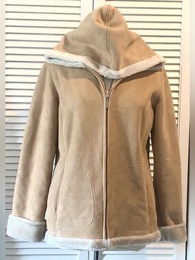 Vintage Esprit hooded faux suede Jacket Tan Women’s size Medium